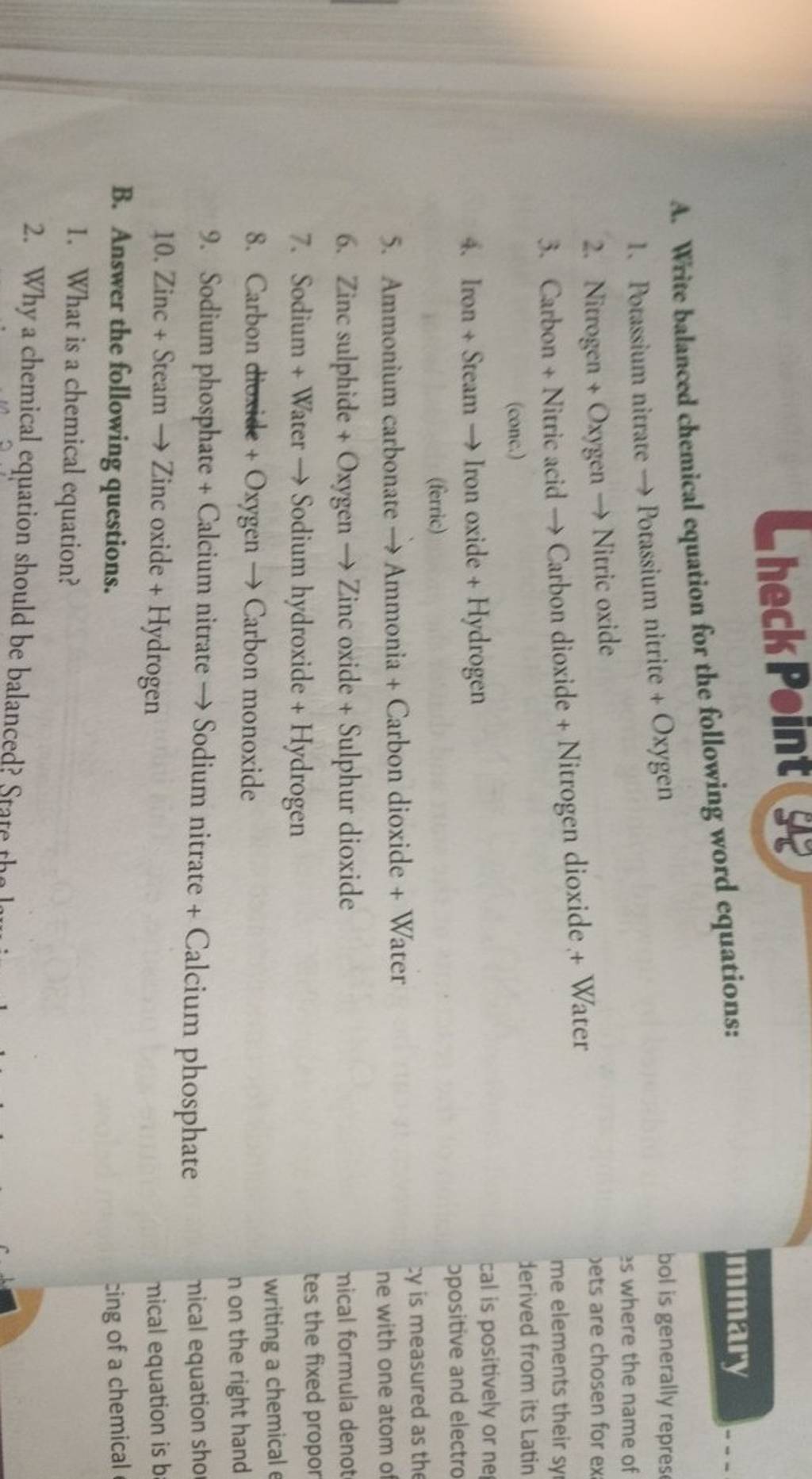Sodium + Water → Sodium hydroxide + Hydrogen 8. Carbon dioxide + Oxygen →..