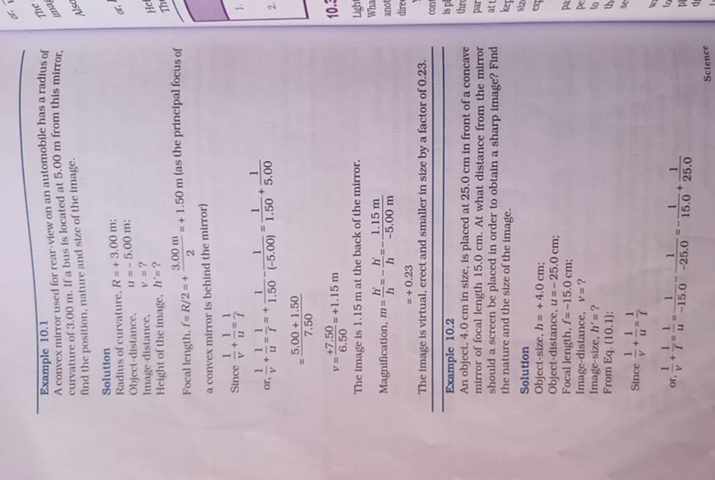 Example 10.1 A convex mirror used for rearview on an automobile has a ra..