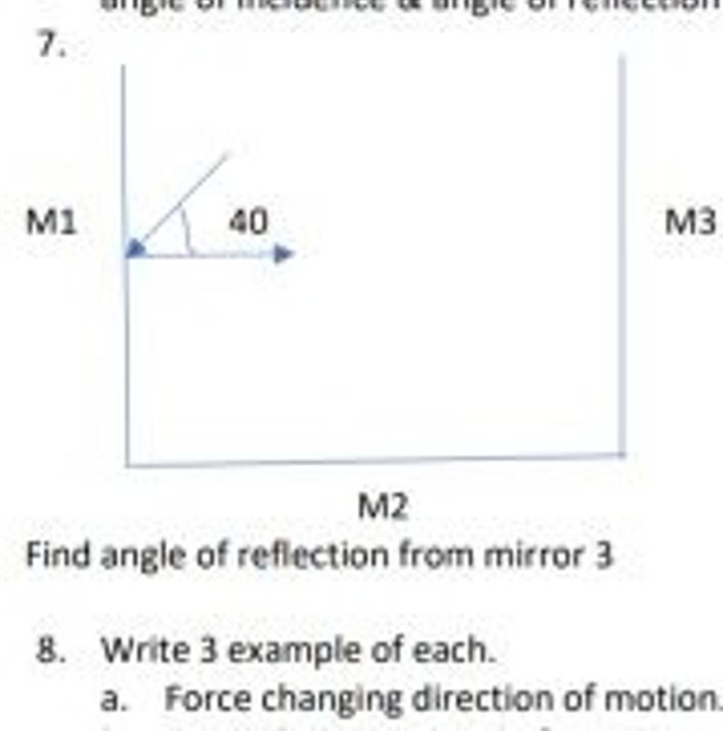 7. M1 M2 Find angle of reflection from mirror 3 8. Write 3 example of eac..