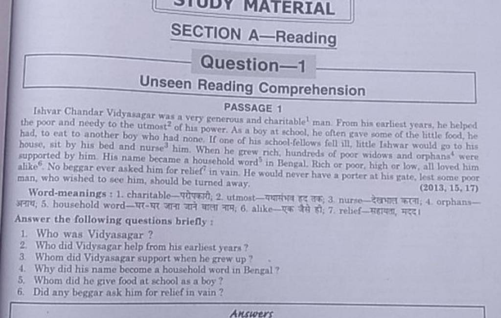 SECTION A-Reading Question-1 Unseen Reading Comprehension PASSAGE 1 Ishva..