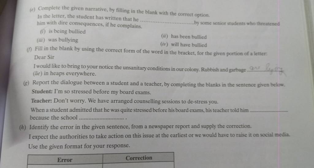 (c) Complete the given narrative, by filling in the blank with the correc..