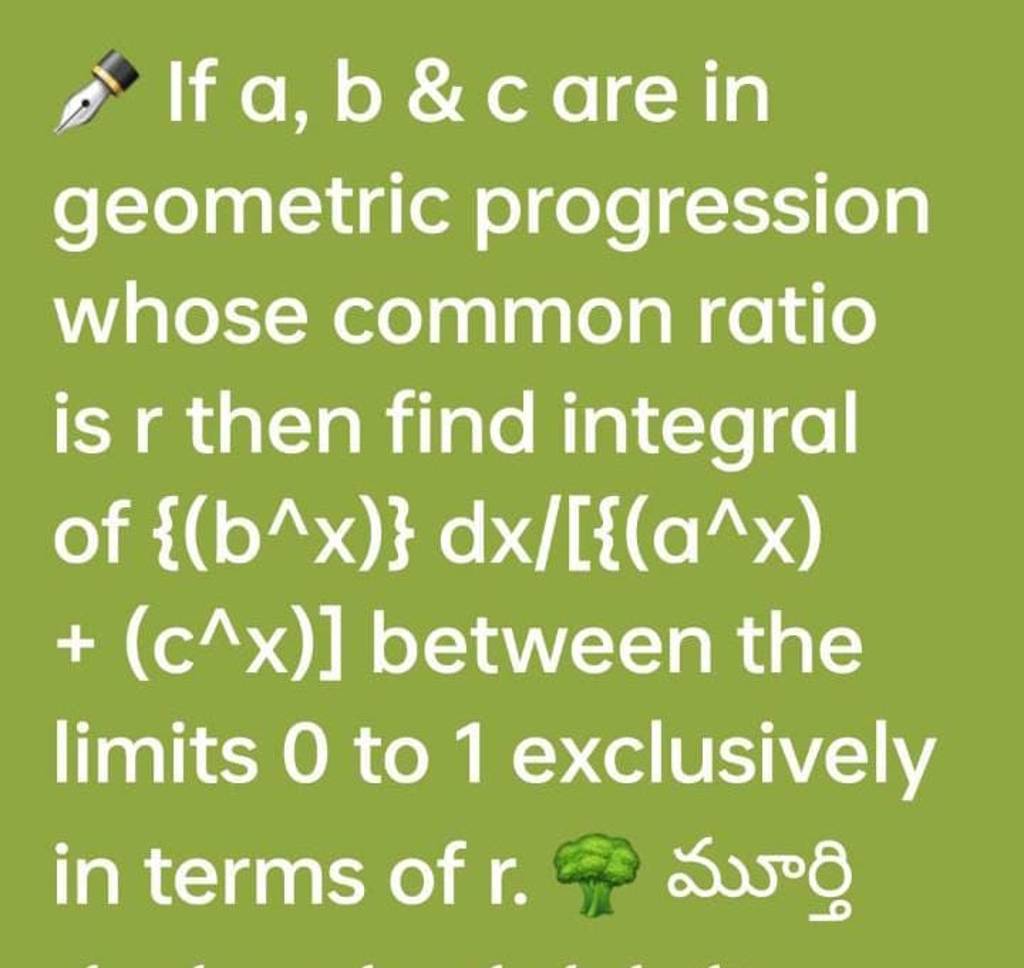If a,b&c are in geometric progression whose common ratio is r then fin