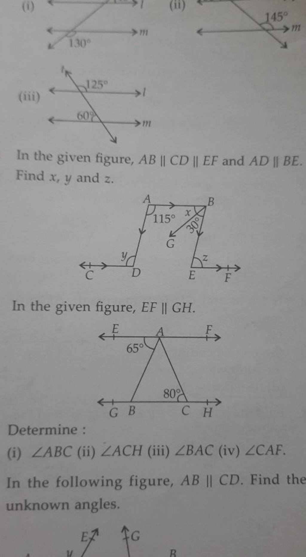 Iii In The Given Figure Ab∥cd∥ef And Ad∥be Find X Y And Z In The Giv