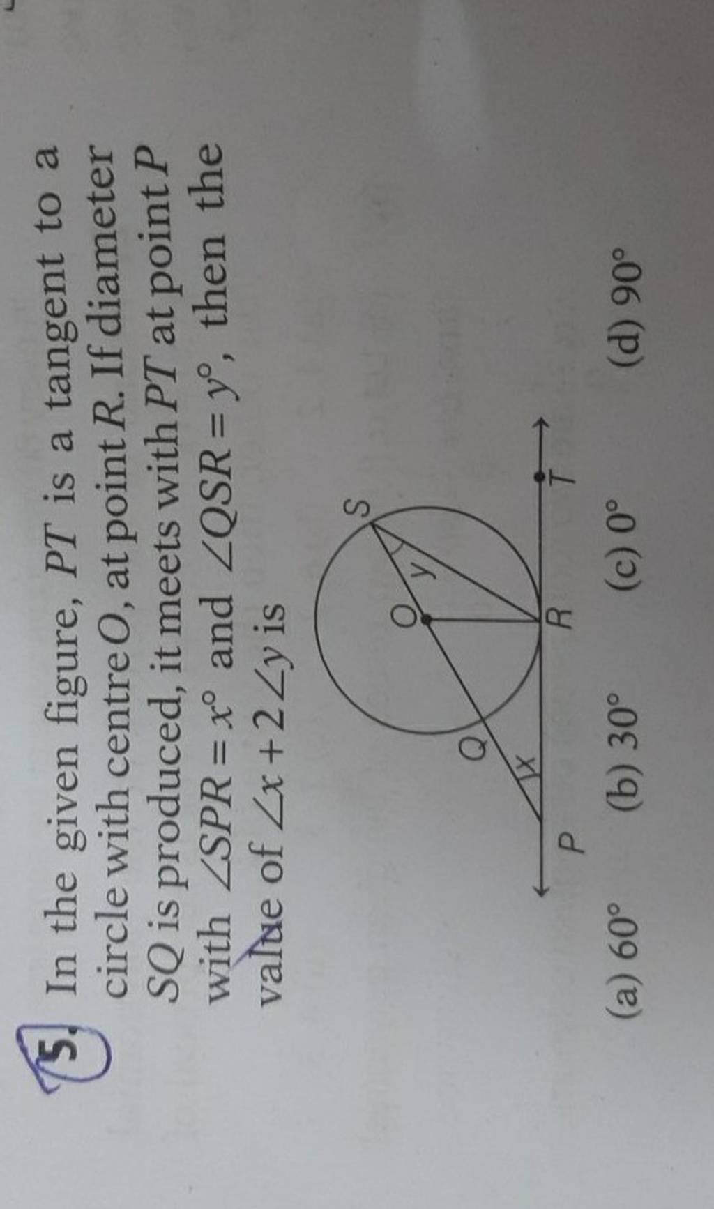 5 In The Given Figure Pt Is A Tangent To A Circle With Centre O At Poi