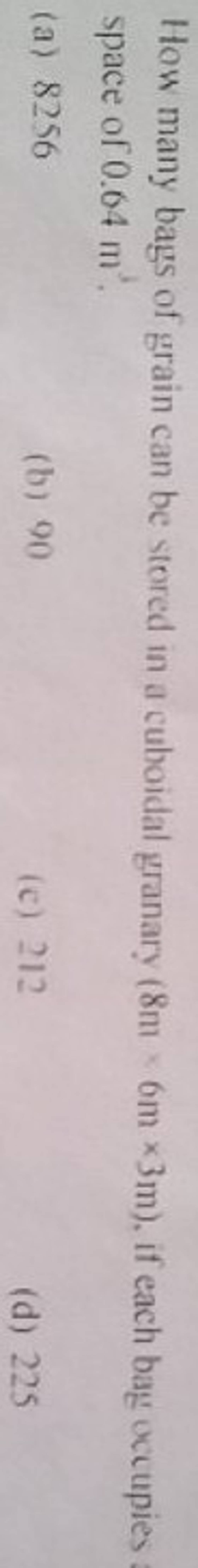 How many bags of grain can be stored in a cuboidal granary (8 m×6 m×3 m)...