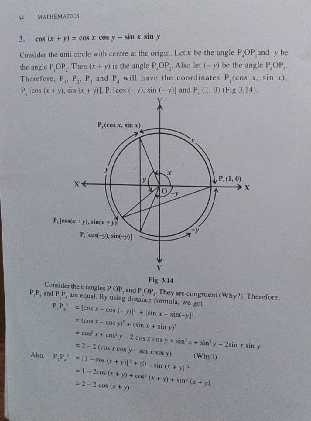 64 MATHEMATICS 3 Cos x y cosxcosy sinxsiny Consider The Unit Circle Wit 