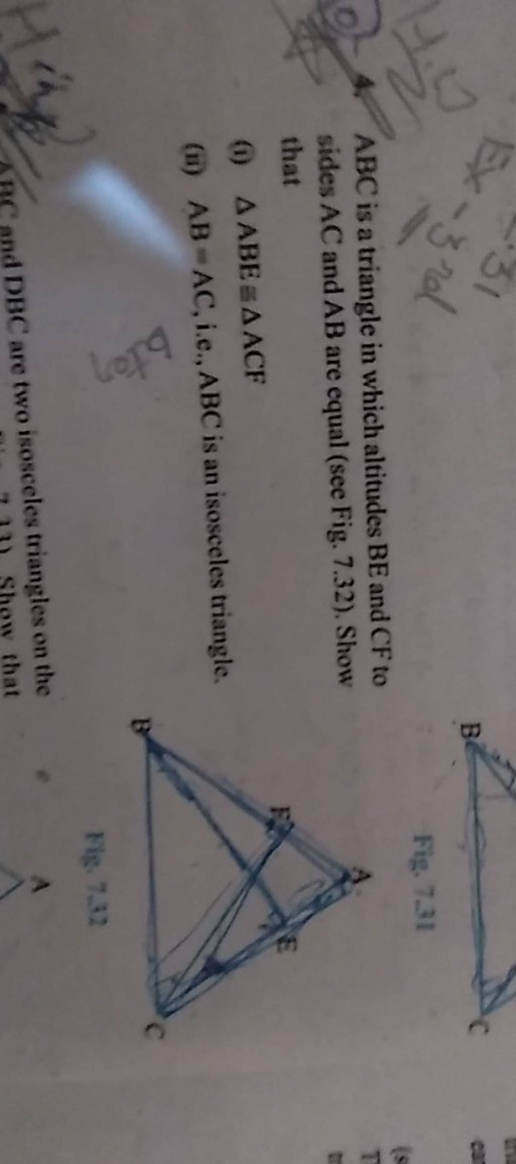 4. ABC is a triangle in which altitudes BE and CF to sides AC and AB are