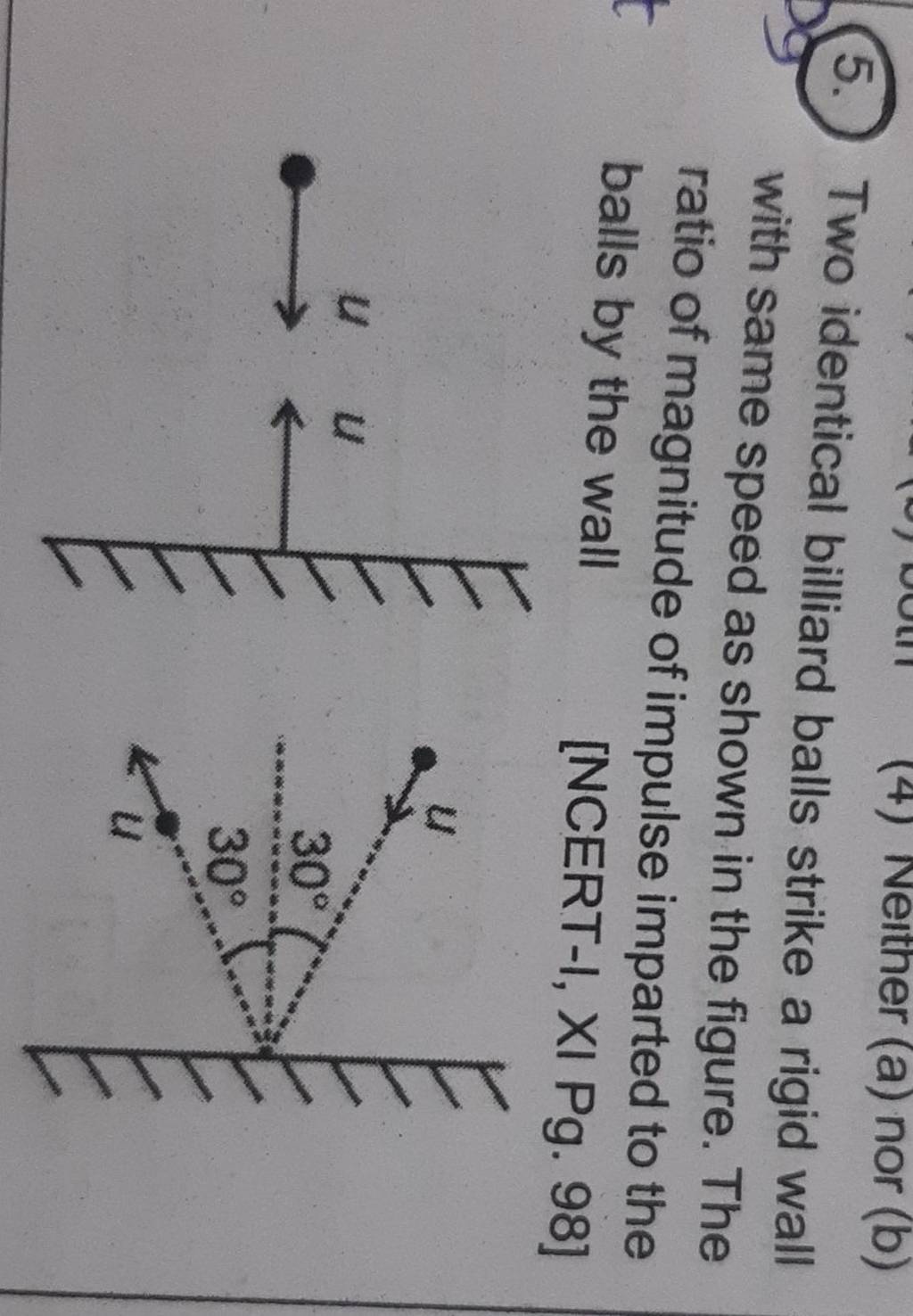 5. Two identical billiard balls strike a rigid wall with same speed as sh..