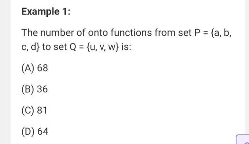 Example 1: The Number Of Onto Functions From Set P={a,b, C,d} To Set Q={u..