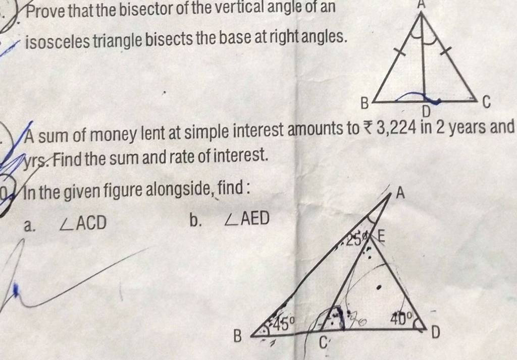 Prove That The Bisector Of The Vertical Angle Of An Isosceles Triangle Bi 1007