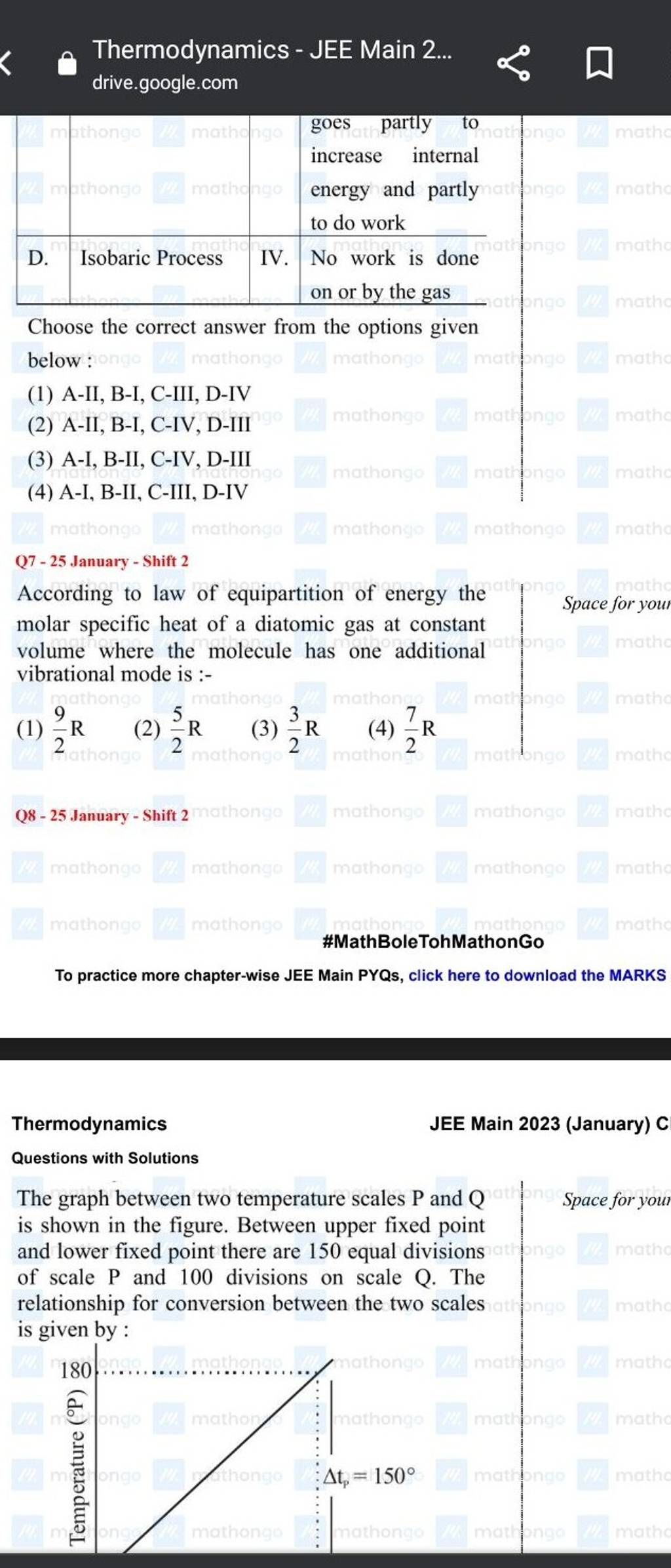 Q7 - 25 January - Shift 2 According to law of equipartition of energy 
