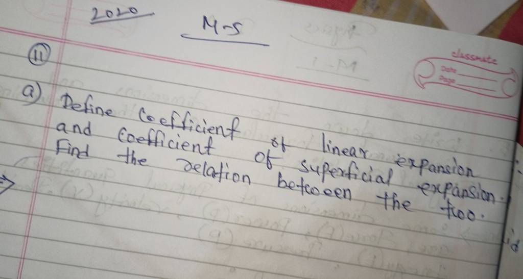 2020 11 M s A Define Coefficient Of Linear Expansion And Coefficient O 