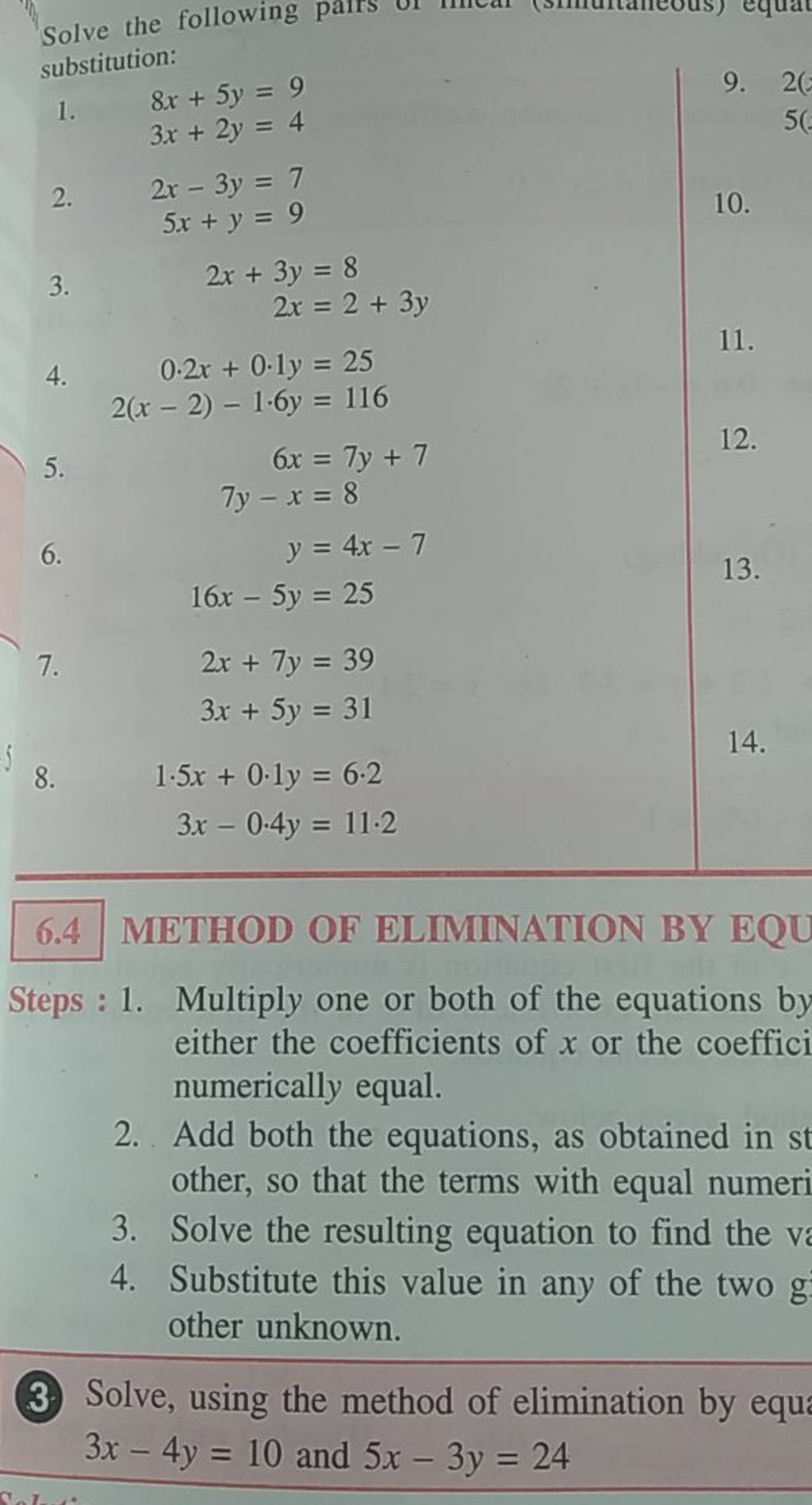 Solve The Follow Substitution 1 8x5y9 3x2y4 2 2x−3y7 5xy9 3 2x 0698