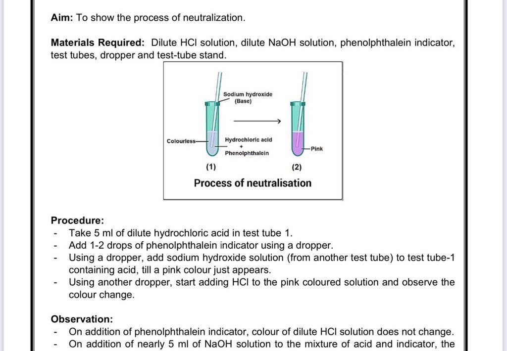 Aim To show the process of neutralization. Materials Required Dilute HC..