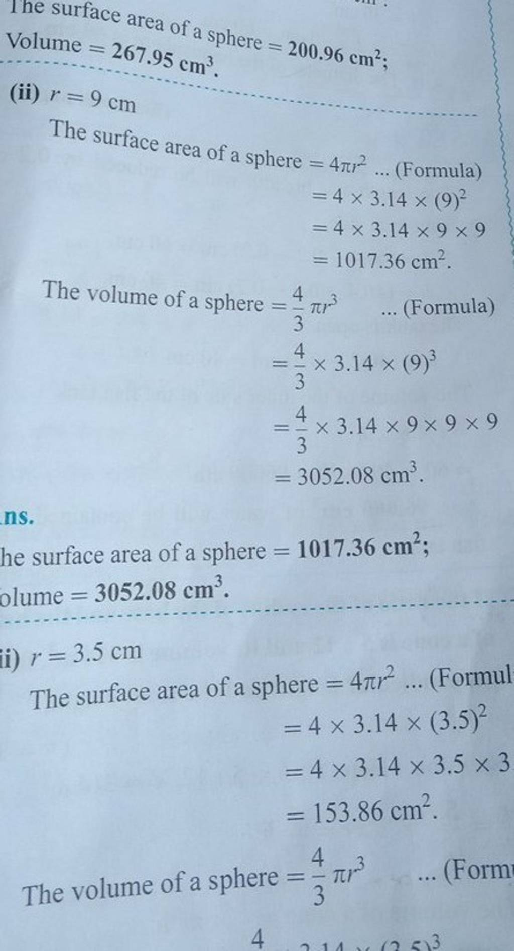 the-surface-area-of-a-sphere-200-96-cm2-volume-267-95-cm3-ii-r-9-cm