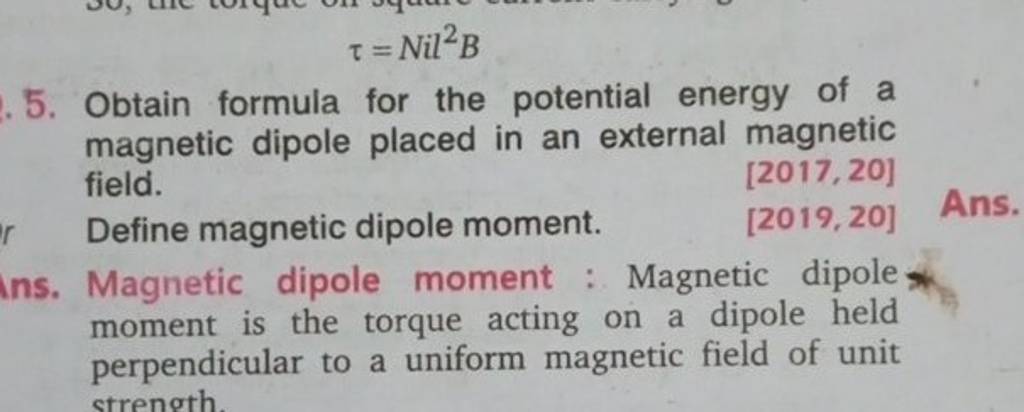 5-obtain-formula-for-the-potential-energy-of-a-magnetic-dipole-placed-in