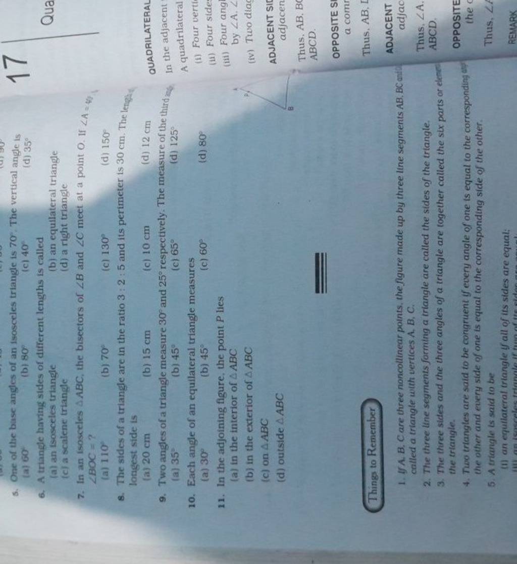 5. One of the base angles of an isosceles triangle is 70 . The vertical a..