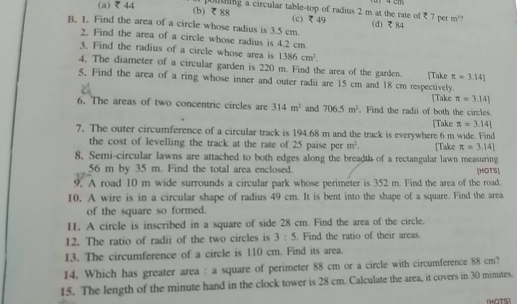 b-1-find-the-area-of-a-circle-whose-radius-is-3-5-cm-c-49-2-find-t