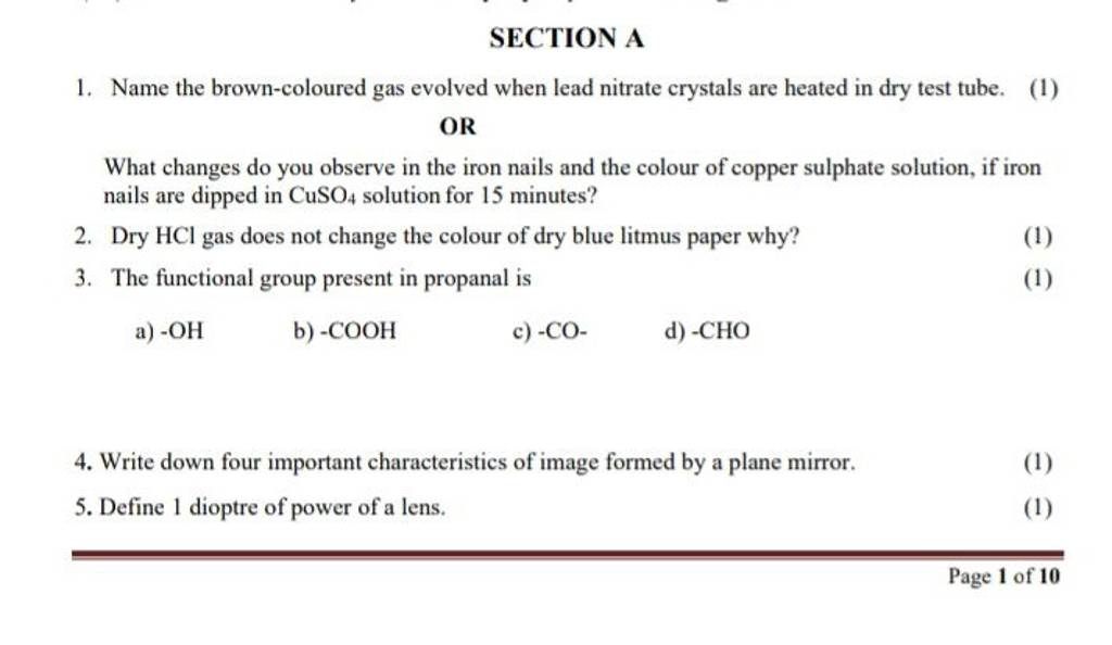 SECTION A 1. Name the browncoloured gas evolved when lead nitrate crysta..