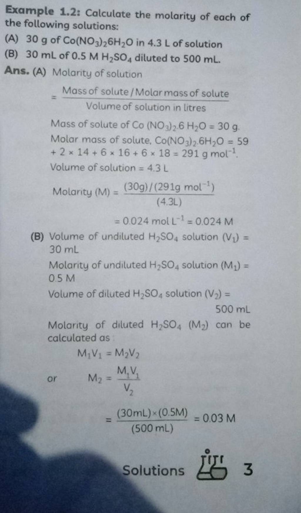 Example 1 2 Calculate The Molarity Of Each Of The Following Solutions Example 1 2 Calculate The Molarity Of Each Of The Following Solutions