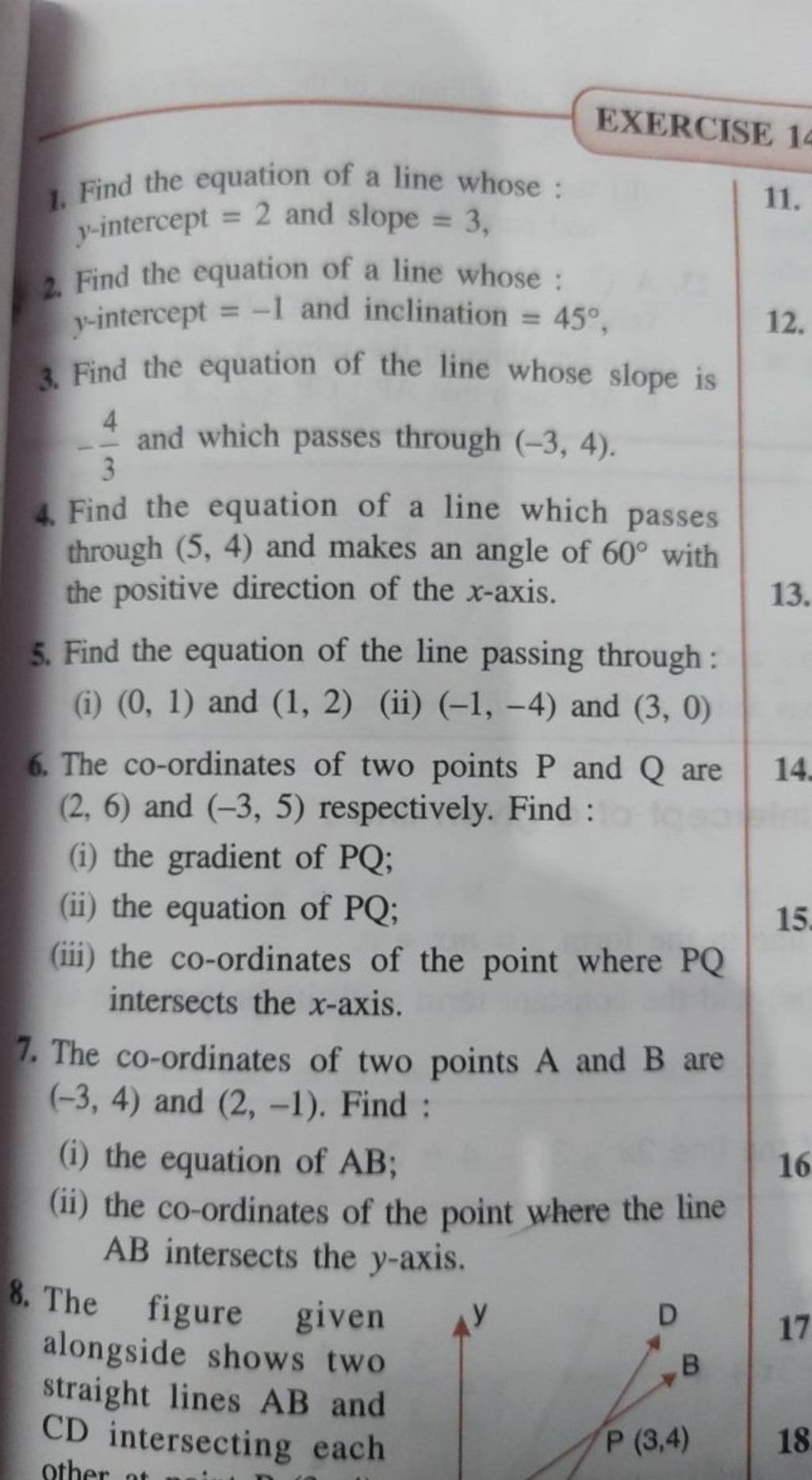 find the equation of the line whose y intercept is 3