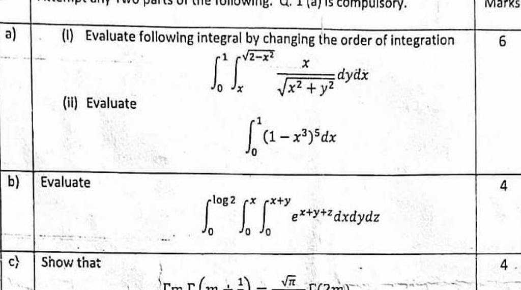 a) (I) Evaluate following integral by changing the order of integratio