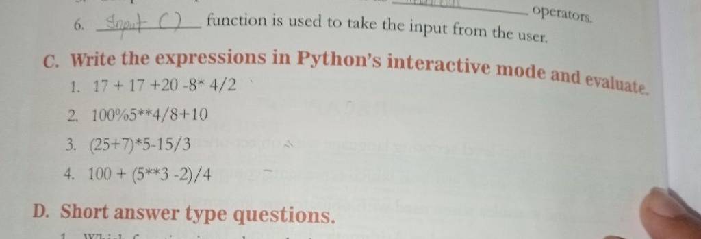 Write the expressions in Python's interactive mode and evaluate. | Filo