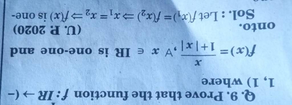 Q 9 Prove That The Function F Ir→ − 1 1 Where F X 1 ∣x∣x ∀x∈ Ir Is