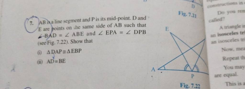 7 Ab Is A Line Segment And P Is Its Mid Point D And E Are Points On The 3886