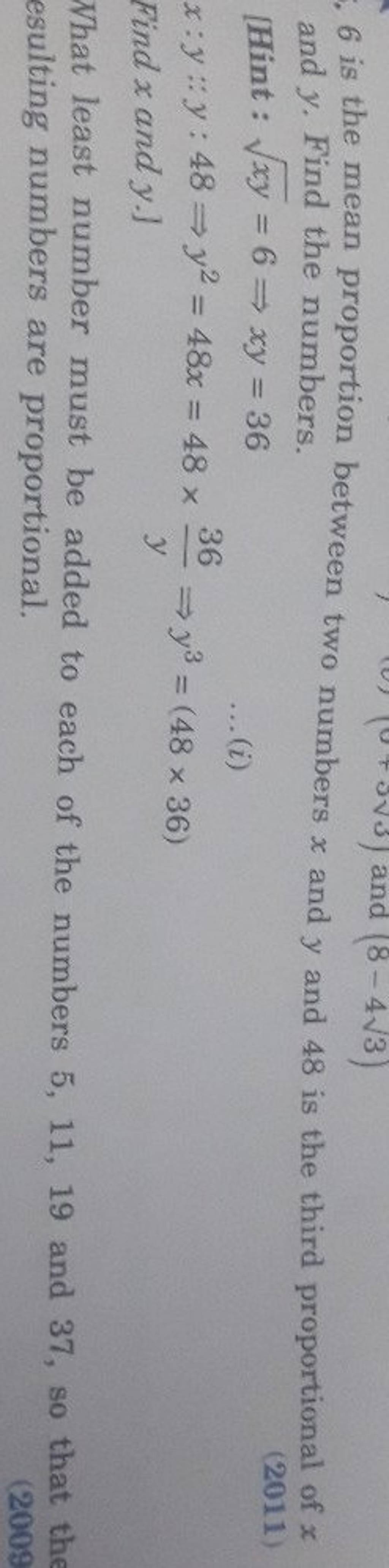 6-is-the-mean-proportion-between-two-numbers-x-and-y-and-48-is-the-third