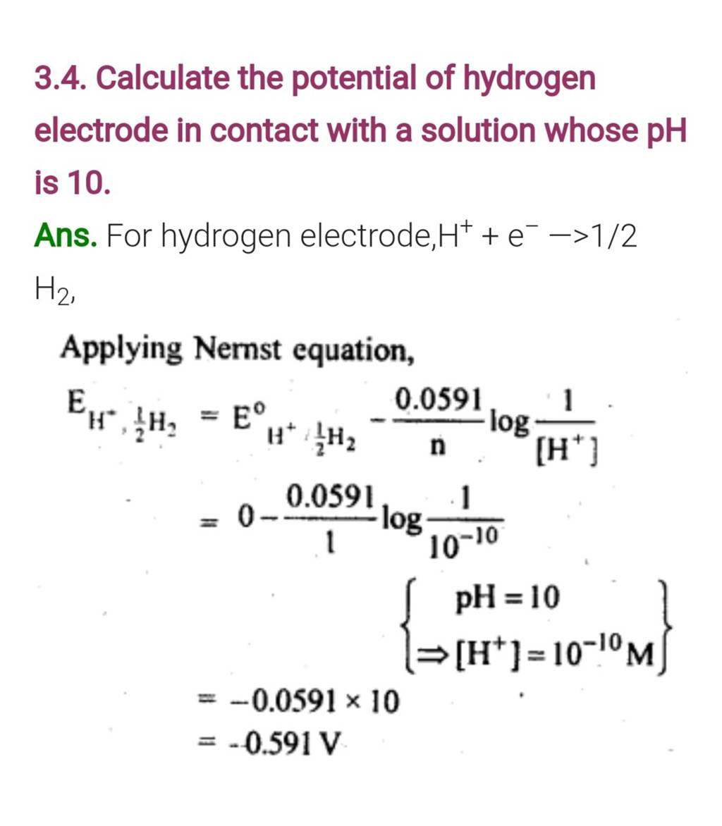 3-4-calculate-the-potential-of-hydrogen-electrode-in-contact-with-a-solu