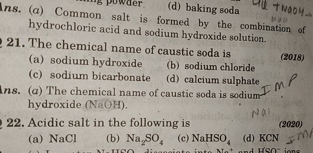 Hydrochloric Acid And Sodium Hydroxide Solution 21 The Chemical Name Of