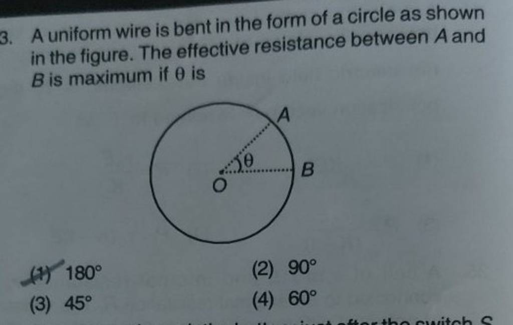 A uniform wire is bent in the form of a circle as shown in the figure. Th..