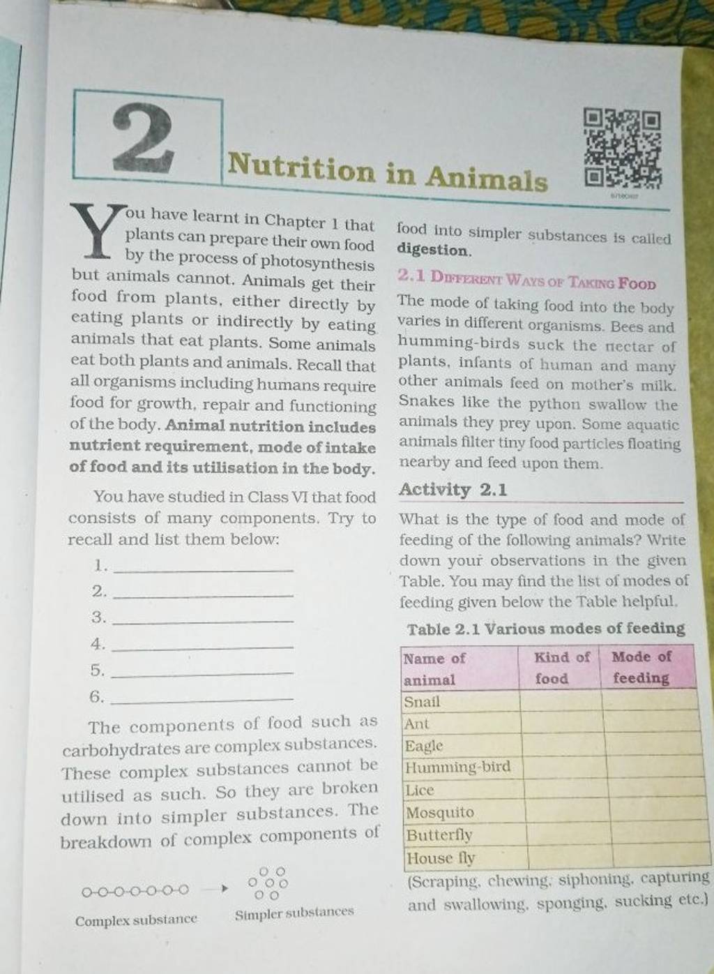 Nutrition in Animals Ou have learnt in Chapter 1 that food into simpler s..