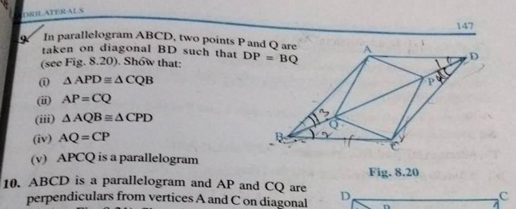 9 In Parallelogram Abcd Two Points P And Q Are Taken On Diagonal Bd Suc 7382