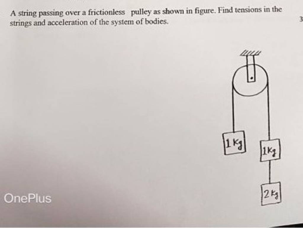 A string passing over a frictionless pulley as shown in figure. Find tens..