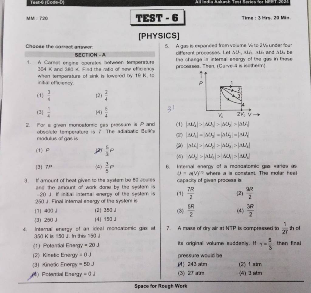 Test-6 (Code-D) All India Aakash Test Series For NEET-2024 MM=720 Hitin T..