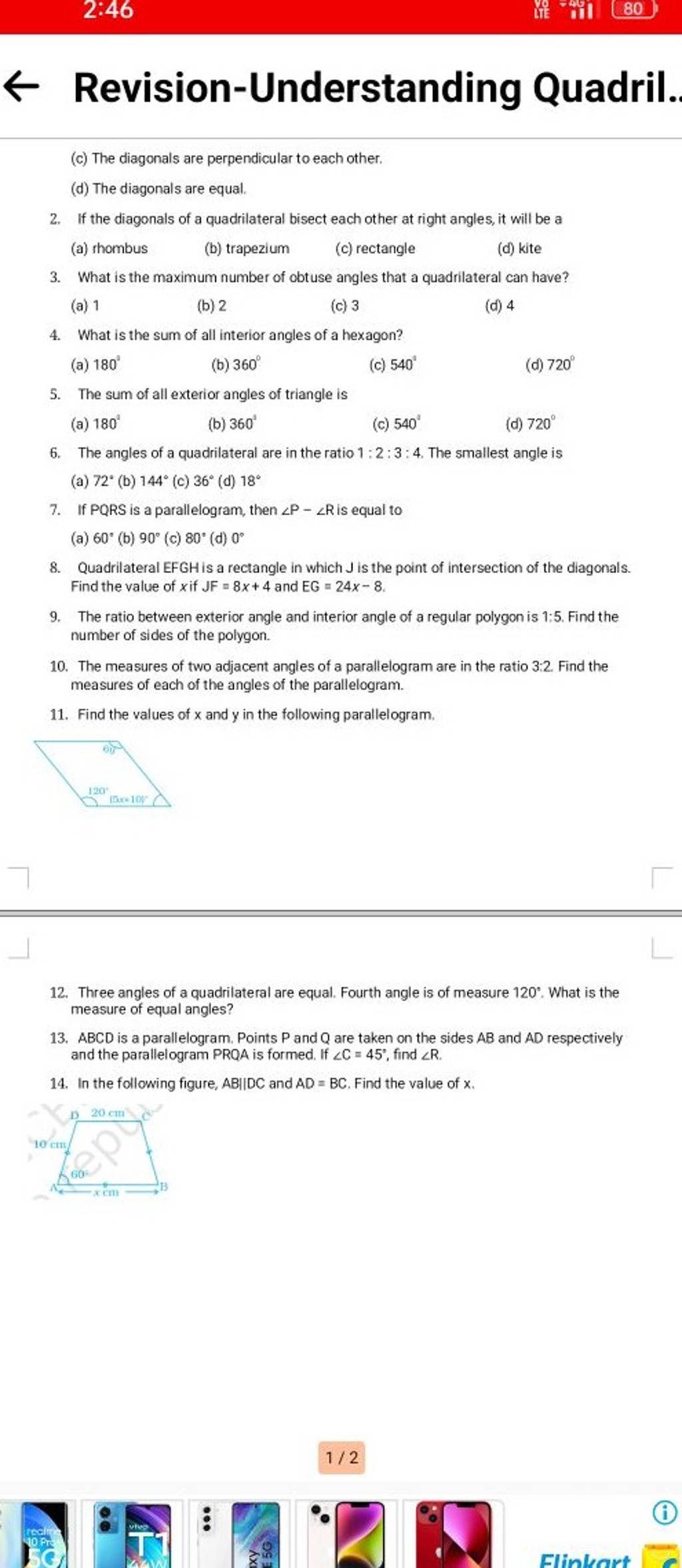 RevisionUnderstanding Quadril. (c) The diagonals are perpendicular to ea..