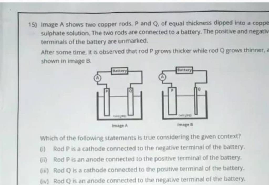 Image A shows two copper rods, P and Q, of equal thickness dipped into a..