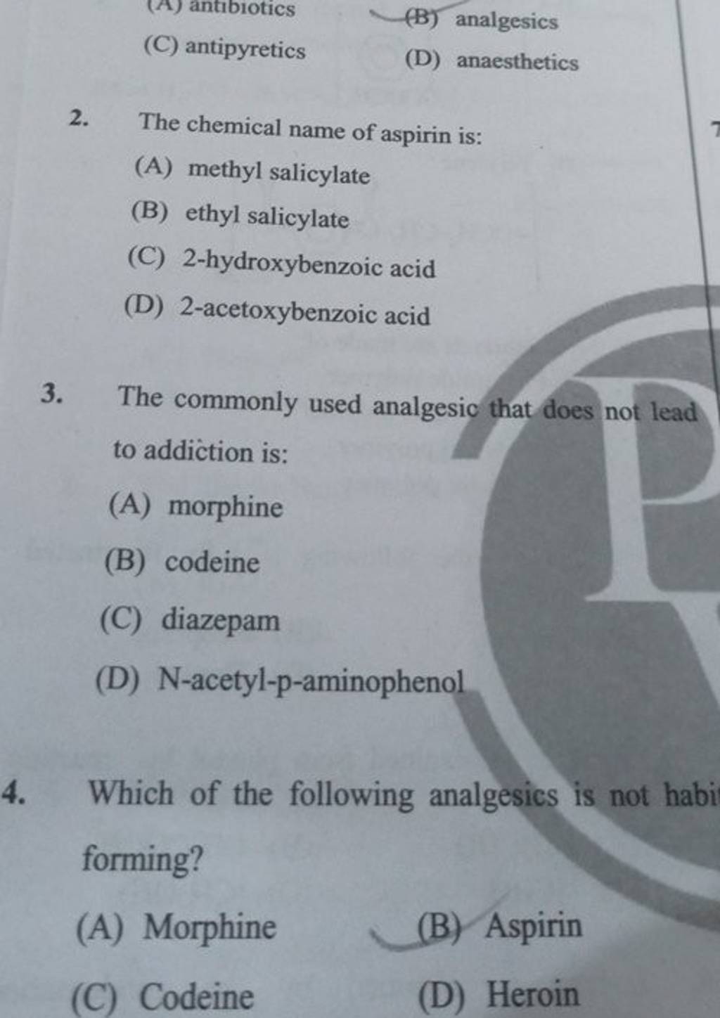 The chemical name of aspirin is Filo