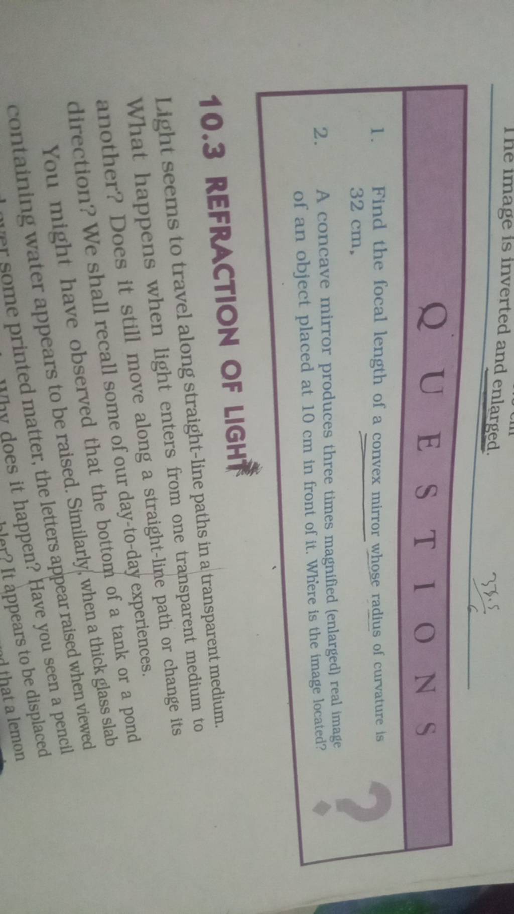 1. Find the focal length of a convex mirror whose radius of curvature is