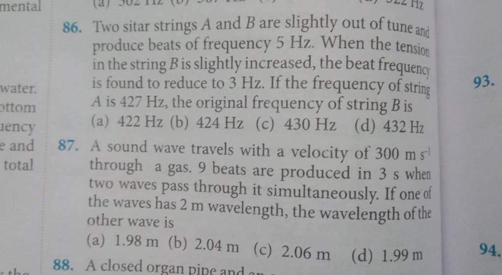 Two Sitar Strings A And B Are Slightly Out Of Tune And Produce Beats Of F..