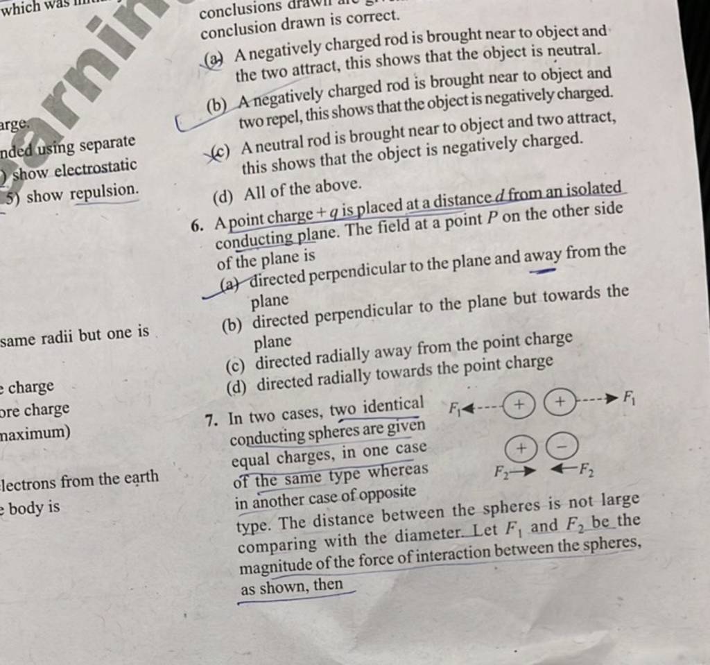conclusion drawn is correct. (a) A negatively charged rod is brought near..