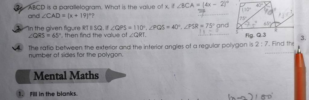 ABCD is a parallelogram. What is the value of x, if ∠BCA=(4x−2)∘ and ∠CAD..