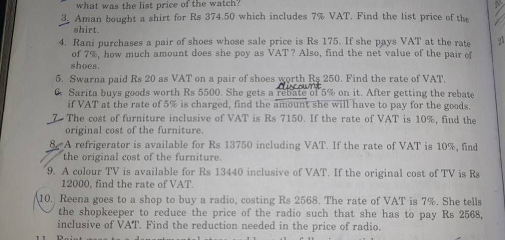 what was the list price of the watch?3. Aman bought a shirt for Rs 374