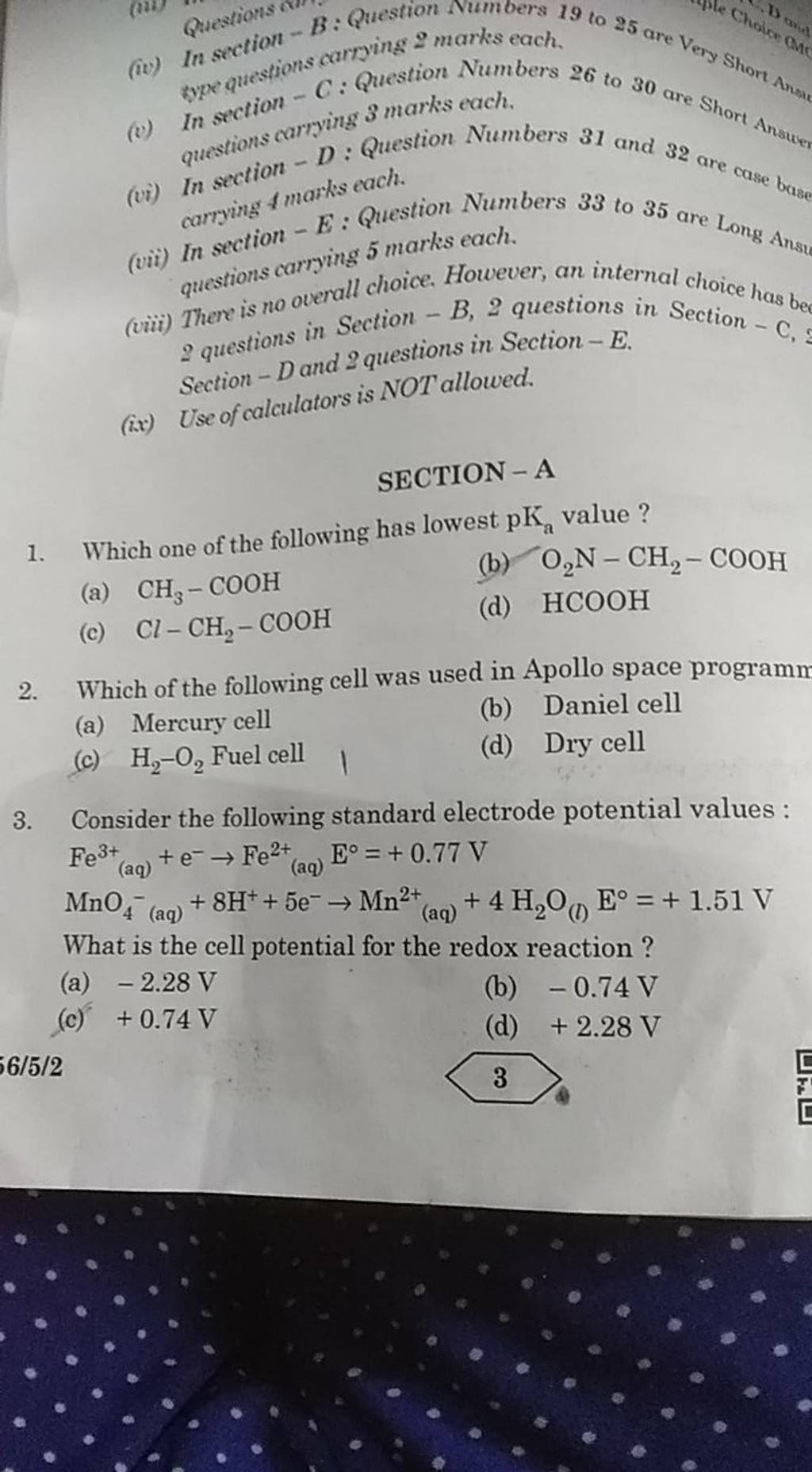 Consider the following standard electrode potential values Fe3+(aq)+e−→..