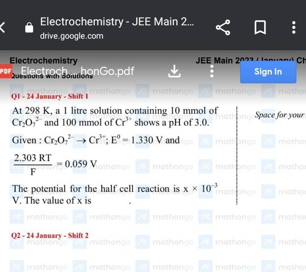 Electrochemistry JEE Main 2... Electrochemistry PDF El..