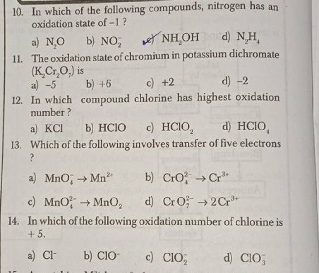 In which compound chlorine has highest oxidation number? Filo