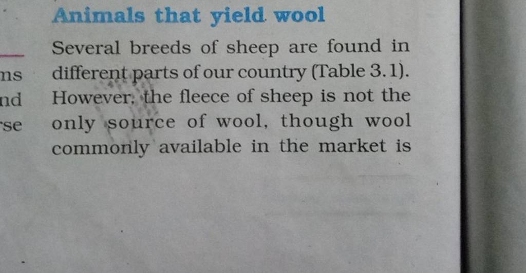 Animals that yield. wool Several breeds of sheep are found in different p..