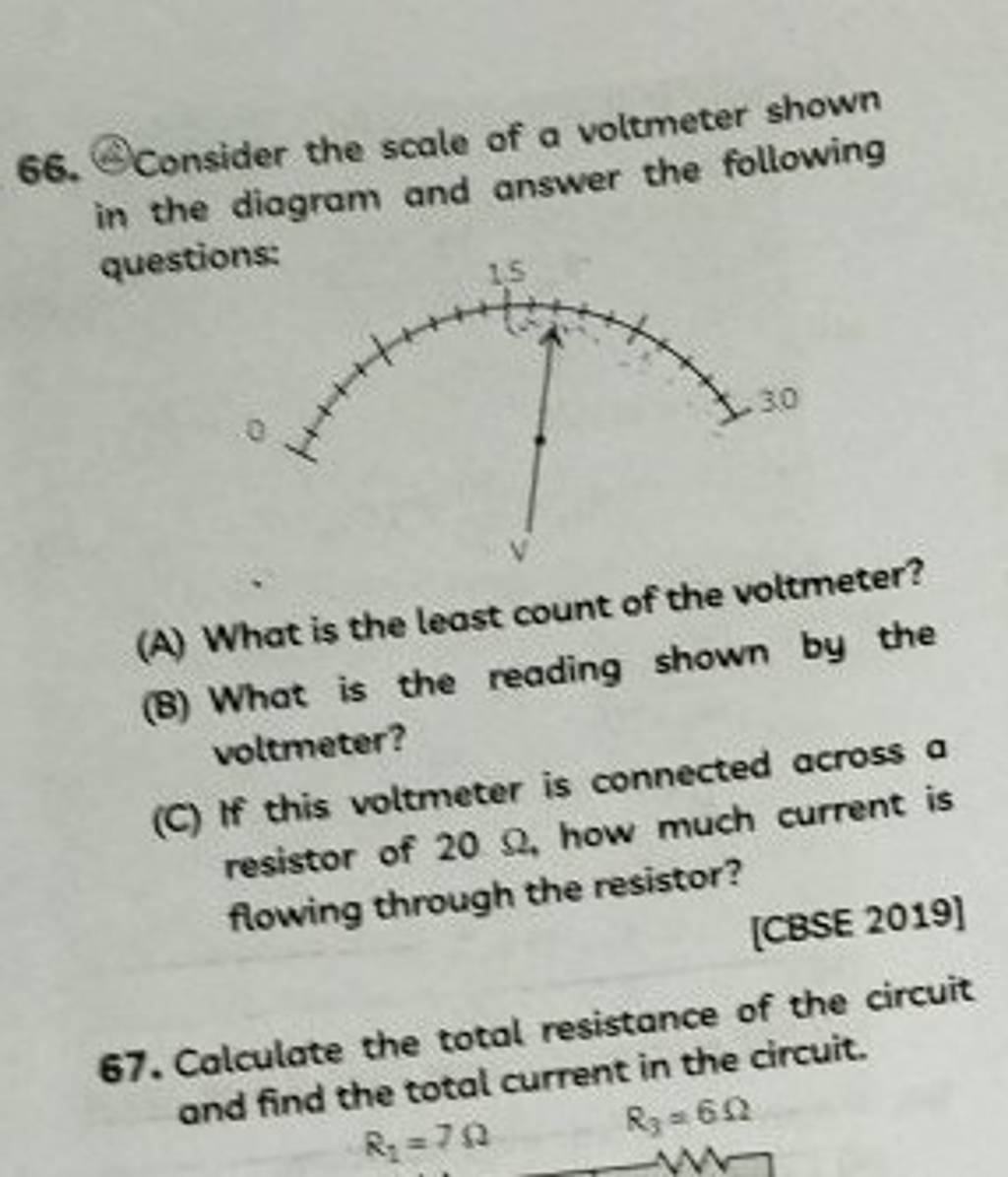 66. CConsider the scale of a voltmeter shown in the diagram and answer th..